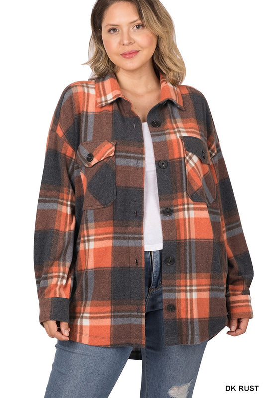 ZENANA, Plaid Shacket With Front Pocket