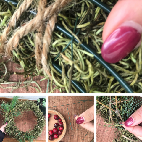 Attach foliage to the base using floral wire pins. 