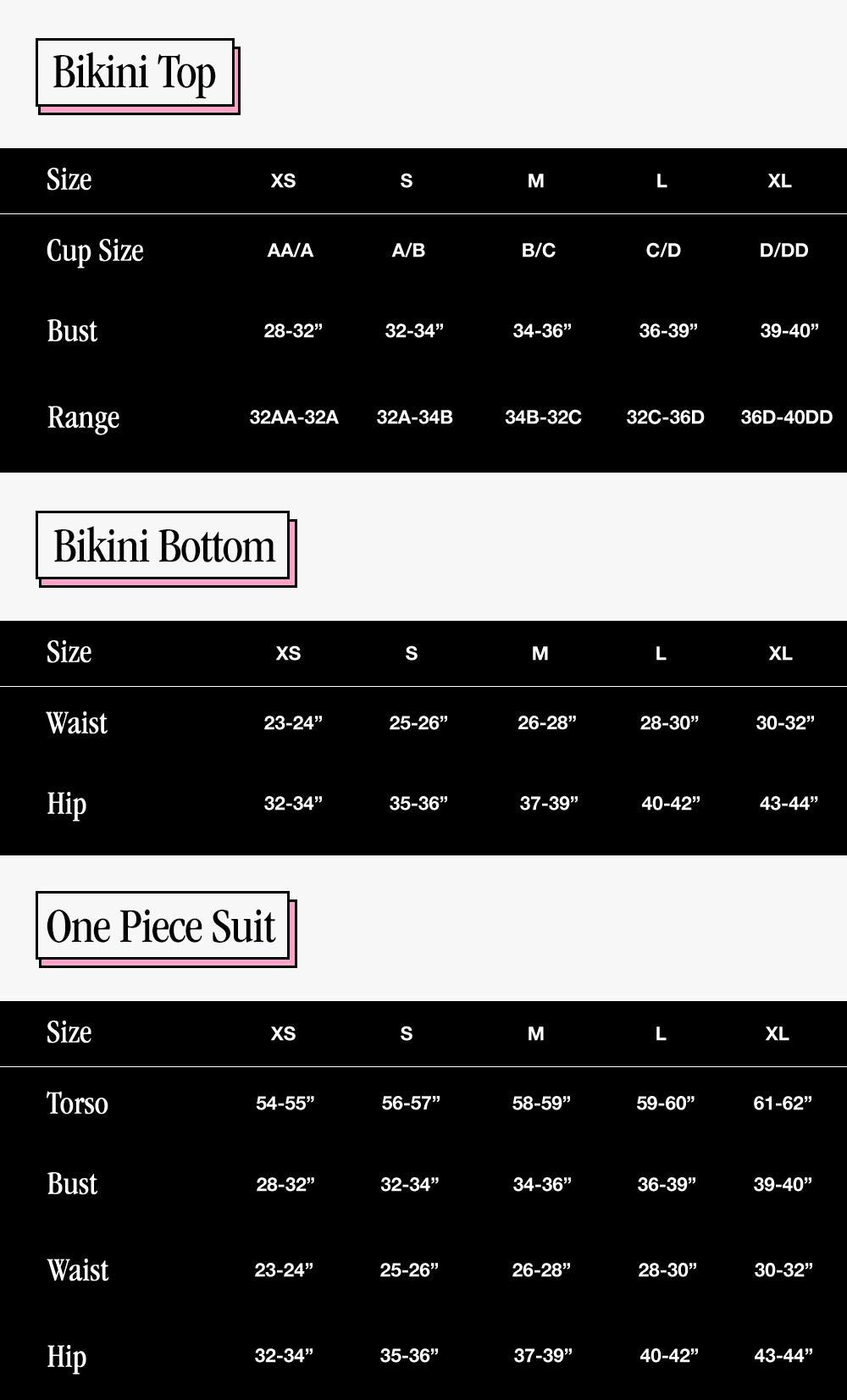 Kendall And Swim Size Chart