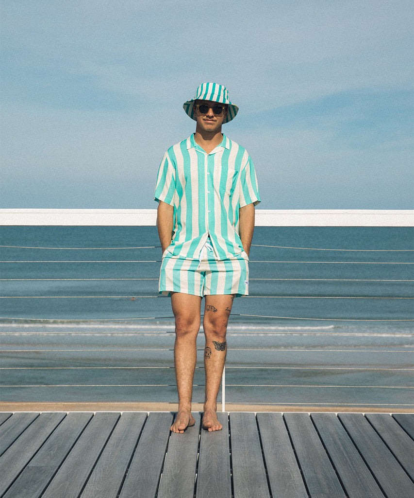 Green and White Striped Matching Bathing Suit