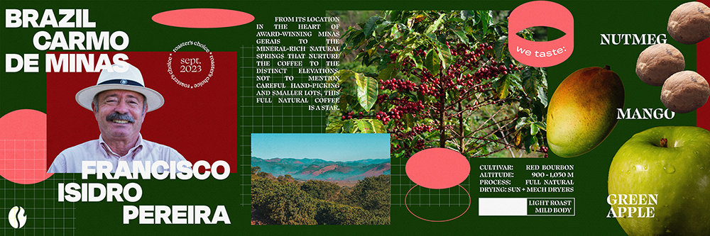 An infographic detailing a Brazilian specialty coffee, all on a green background.