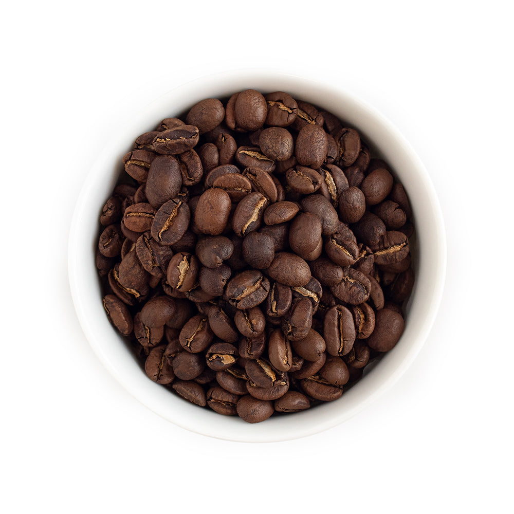 A bowl of New England Roast coffee beans.