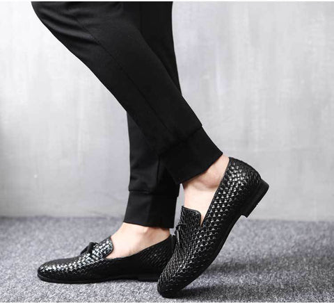 black woven loafers