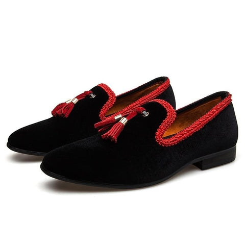 mens black and red loafers