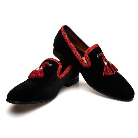 mens black and red loafers