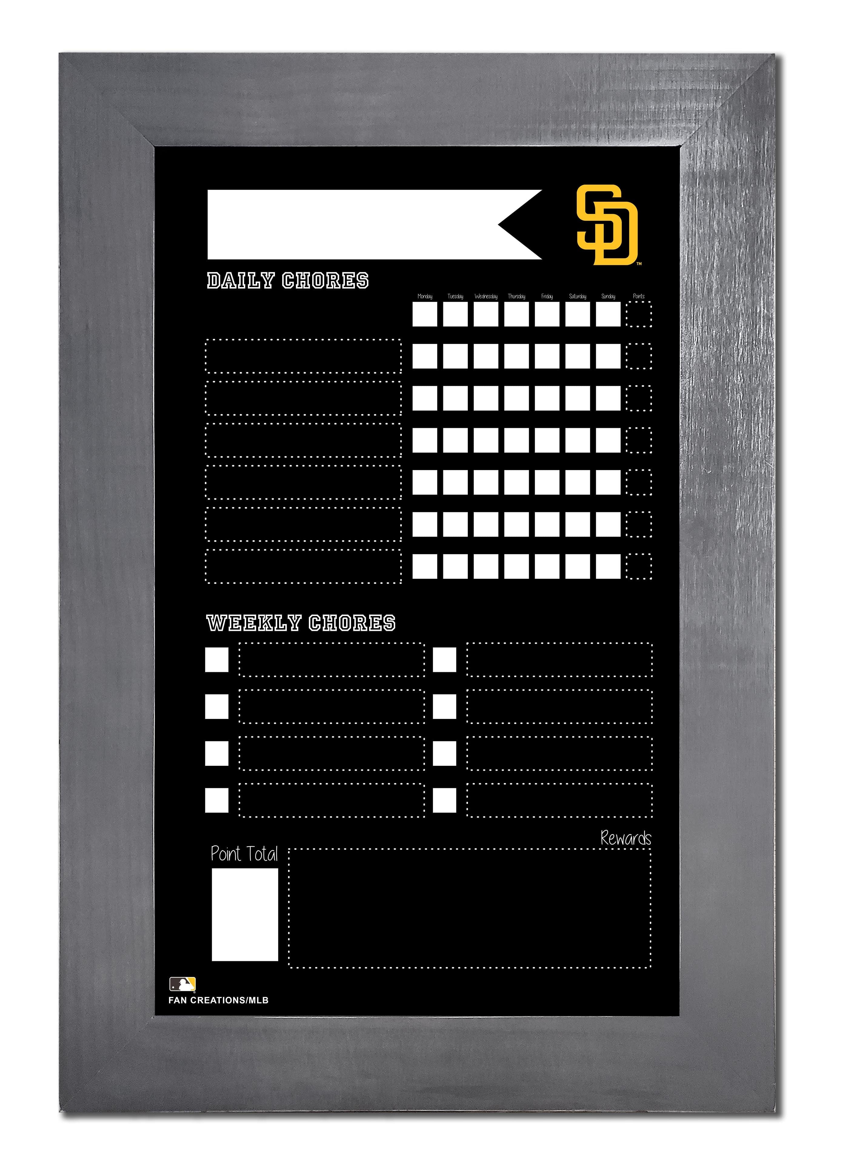 San Diego Padres Chore Chart Chalkboard 11x19 With Frame
