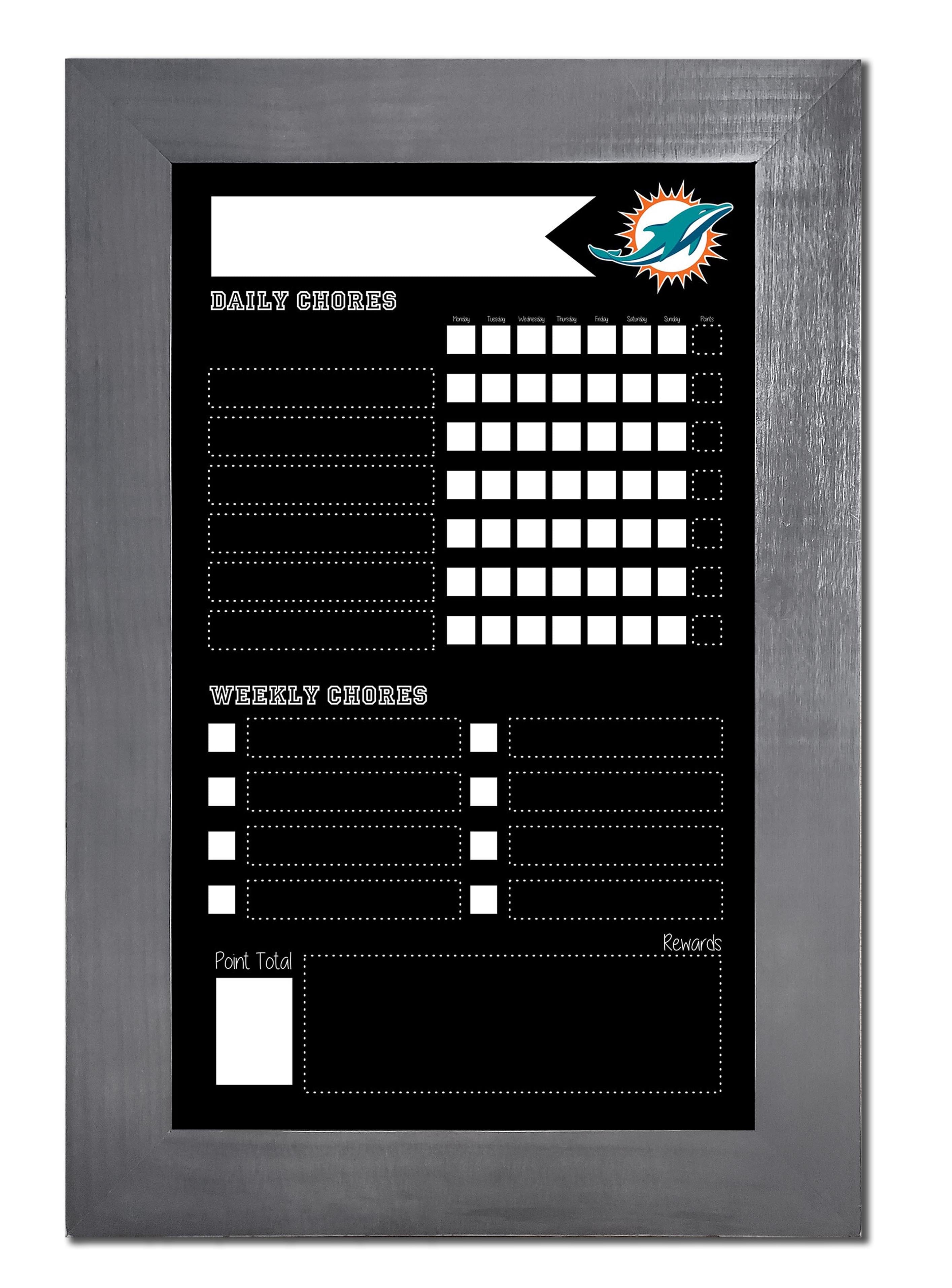 Miami Dolphins Chore Chart Chalkboard 11x19 With Frame