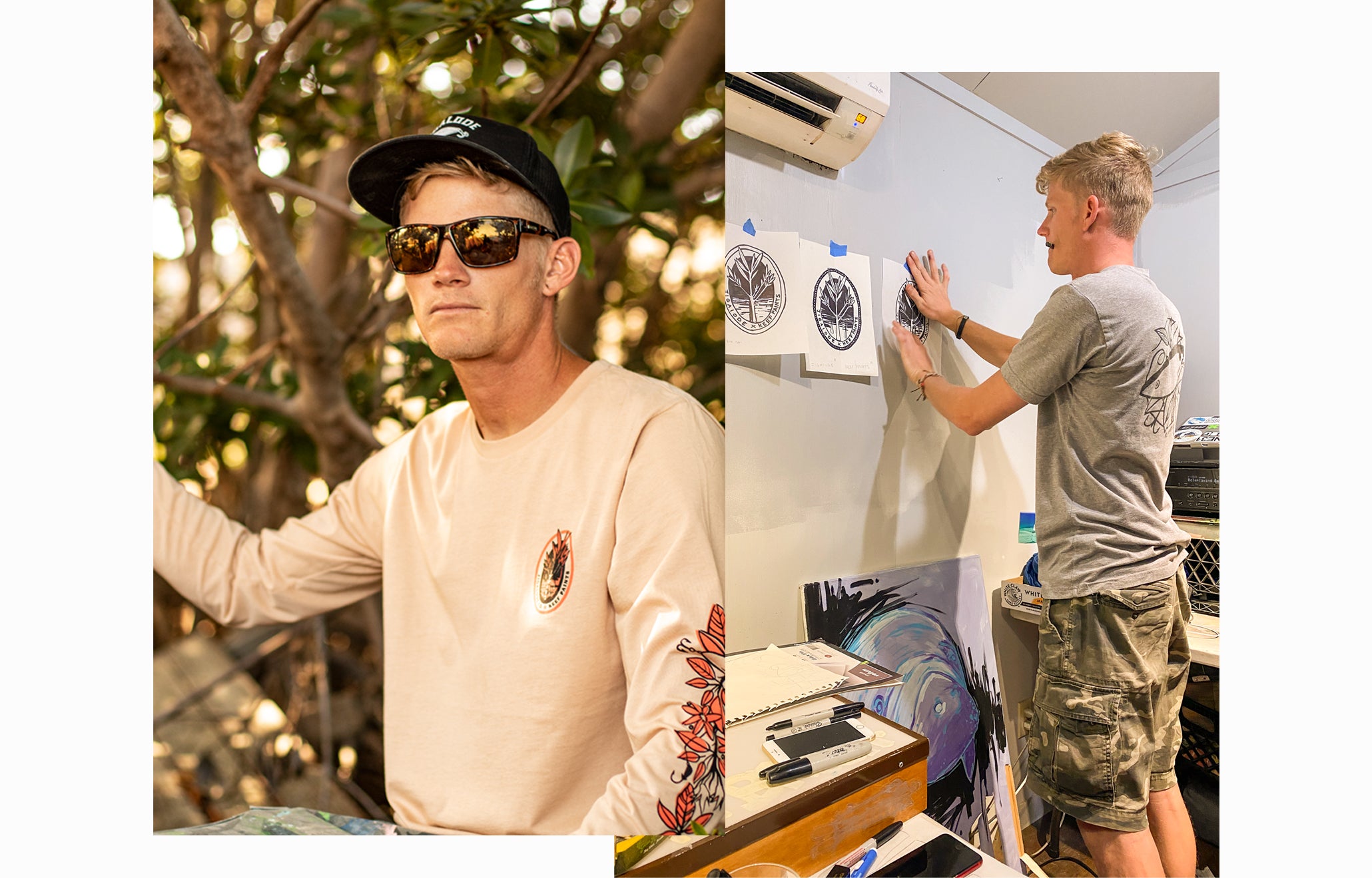 Keith Ousley a.k.a Keef Paints designing his Jigalode collection at Rum Brush Studio in Islamorada 