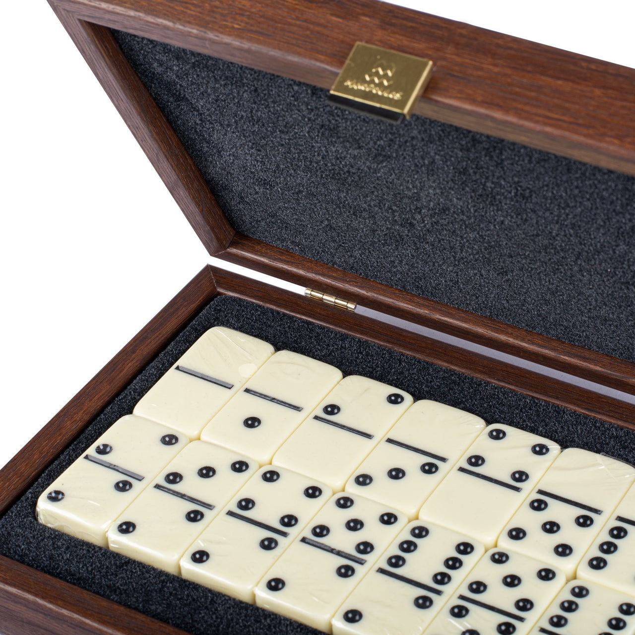 DOMINO SET in Brown Leather Ostrich tote wooden case - Manopoulos ...