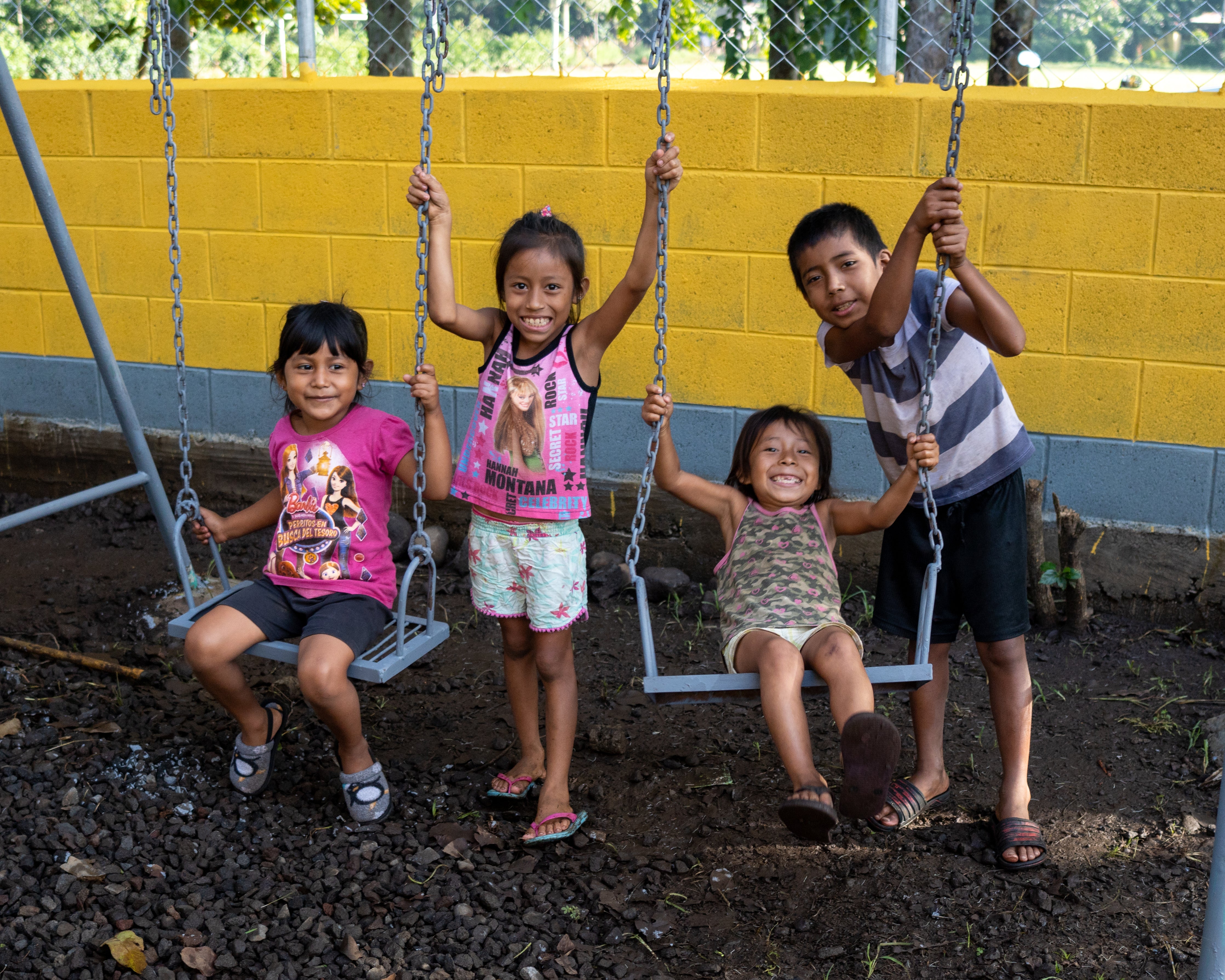 Children on new swing set