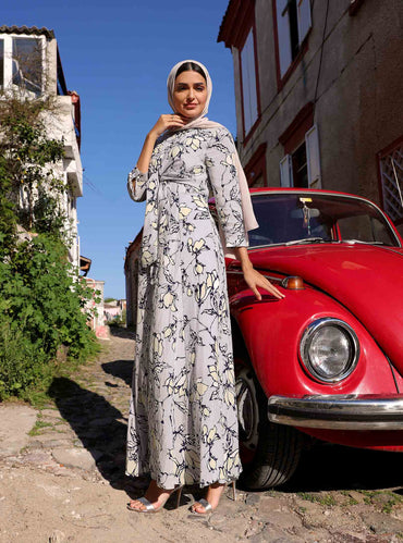 Sky Blue Striped Floral Print Buttoned Maxi Dress - Store WF