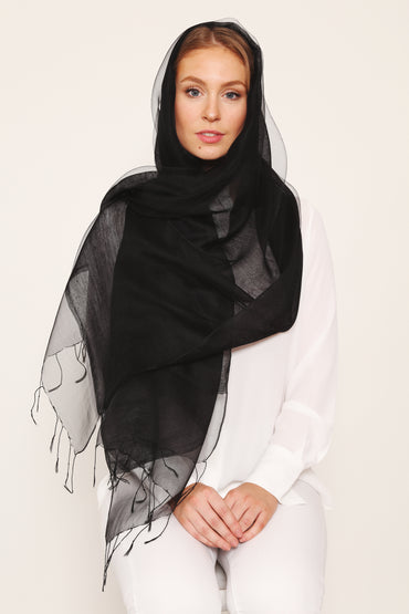 DOUBLE LAYER SILK HIJAB BLACK - Store WF