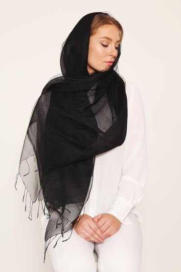 DOUBLE LAYER SILK HIJAB BLACK - Store WF