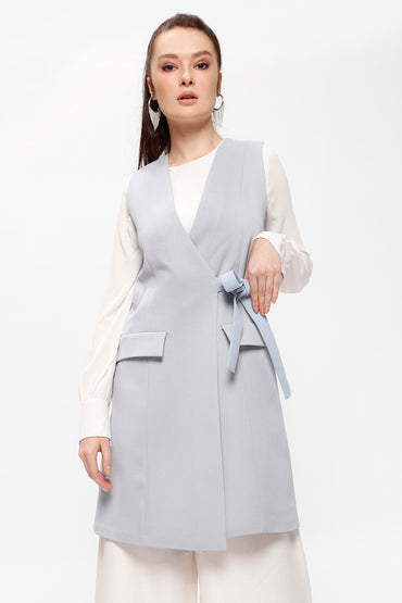 BLUE GILET WITH BELT - Store WF