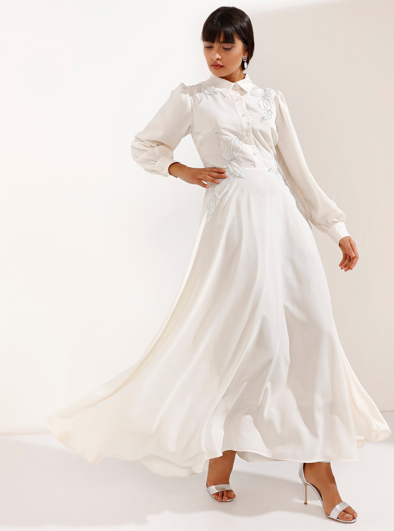 white maxi dress in store