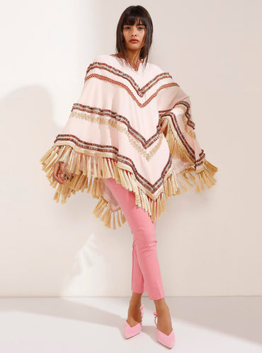 Limited edition Gold Tasseled Light Pink Poncho - Store WF