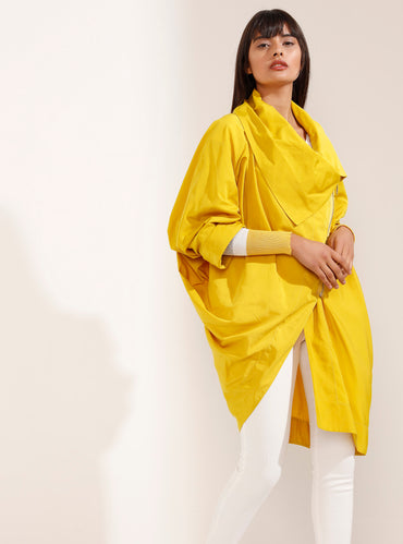 Yellow Knitted Sleeve Loose Coat - Store WF