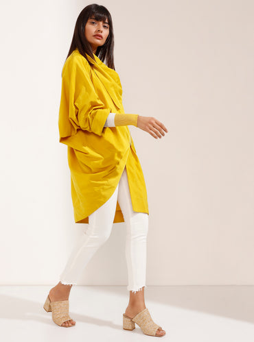 Yellow Knitted Sleeve Loose Coat - Store WF