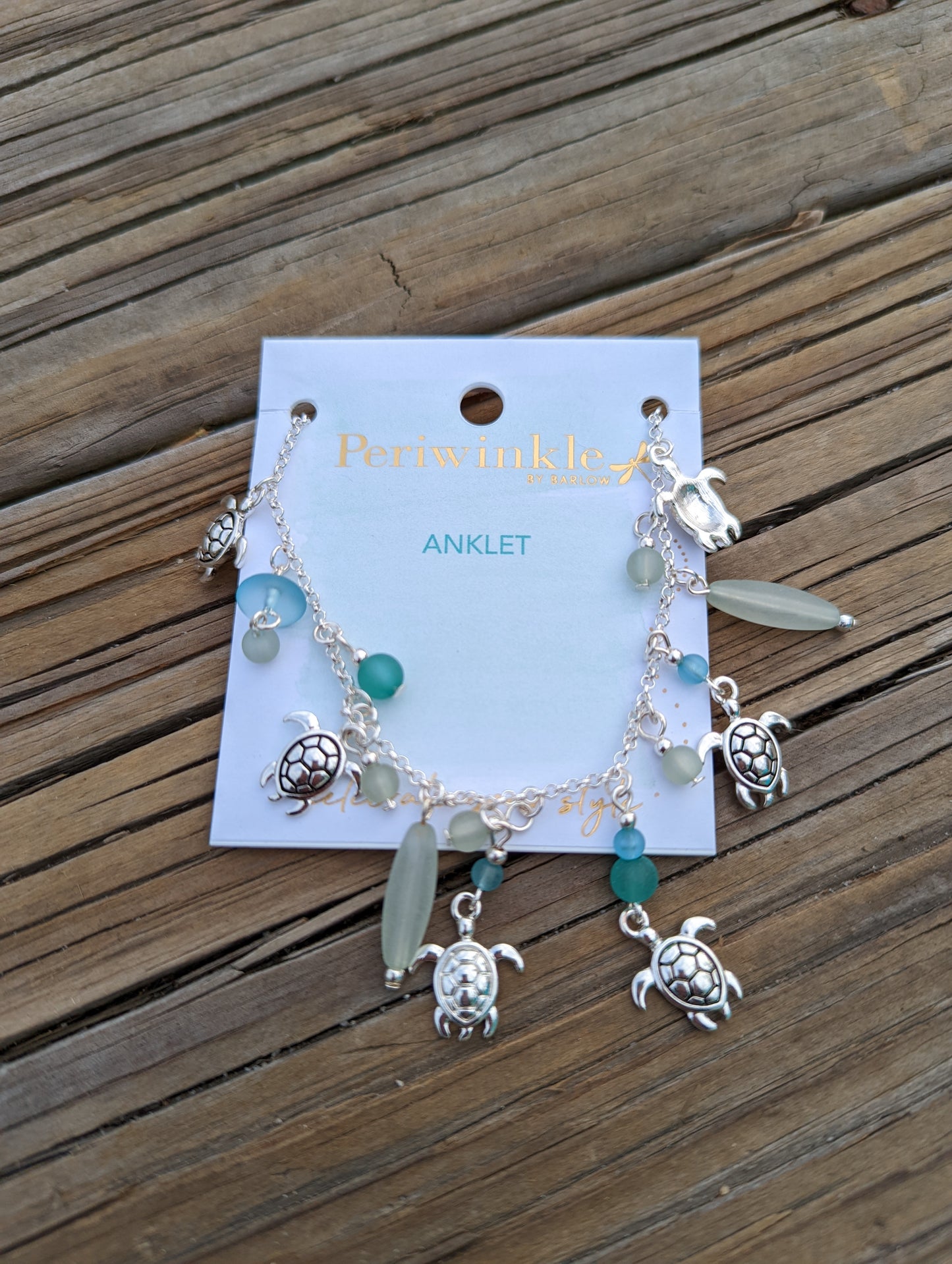 Silver Turtle With Mint Beads Anklet