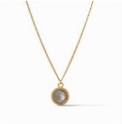 Fleur­de­Lis Solitaire Necklace Gold Iridescent Charcoal Blue
