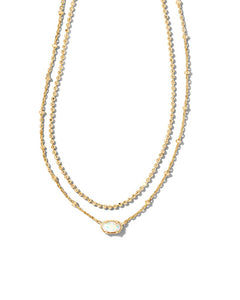 Emilie Gold Multi Strand Necklace In White Kyocera Opal