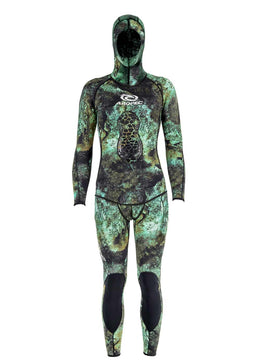 5MM Neoprene Spearfishing Wetsuit with Hooded, 2 Pieces Camouflage