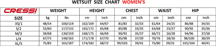 Cressi Size Chart