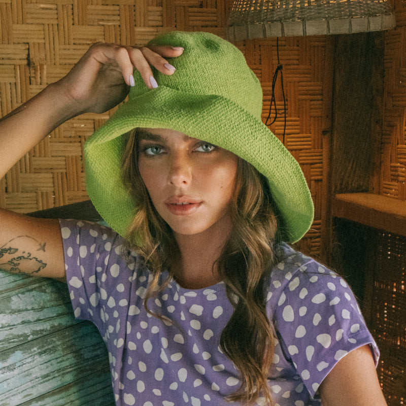 lime green straw hat