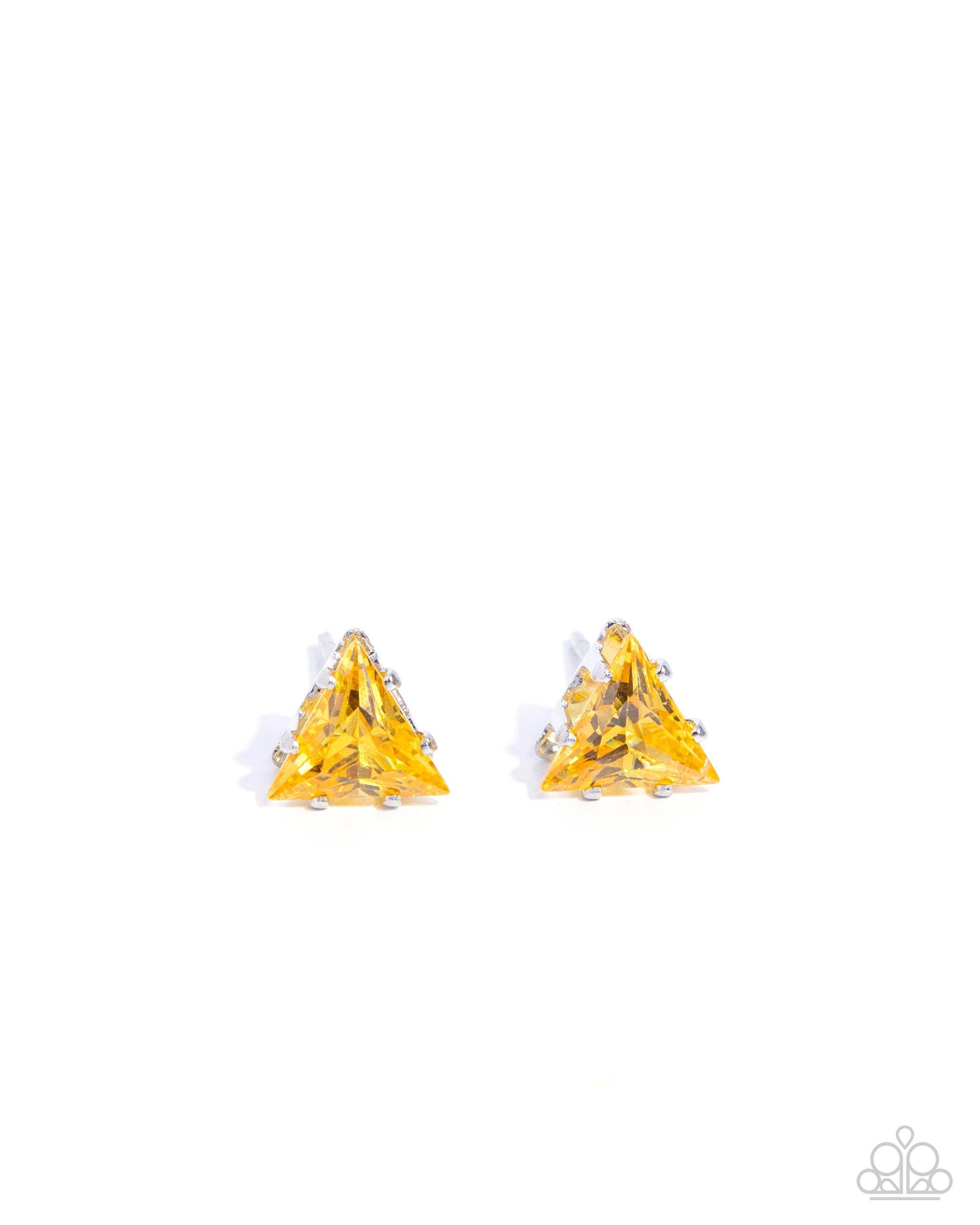 Triangular Twinkle - Yellow Post Earring-Paparazzi