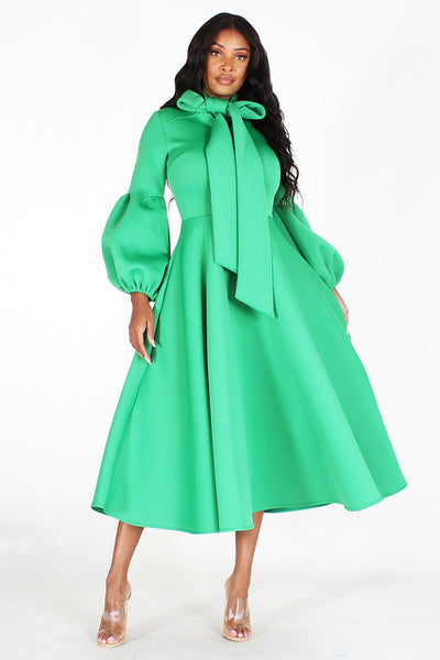 Solid Bow Tie Midi Dress – Diva's Den Fashion