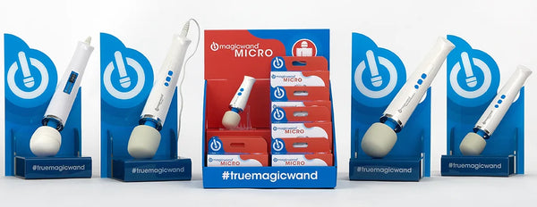 Group product picture on a white background of the Magic Wand Original, Magic Wand Rechargeable, Magic Wand Plus, Magic Wand Mini, and Magic Wand Micro.