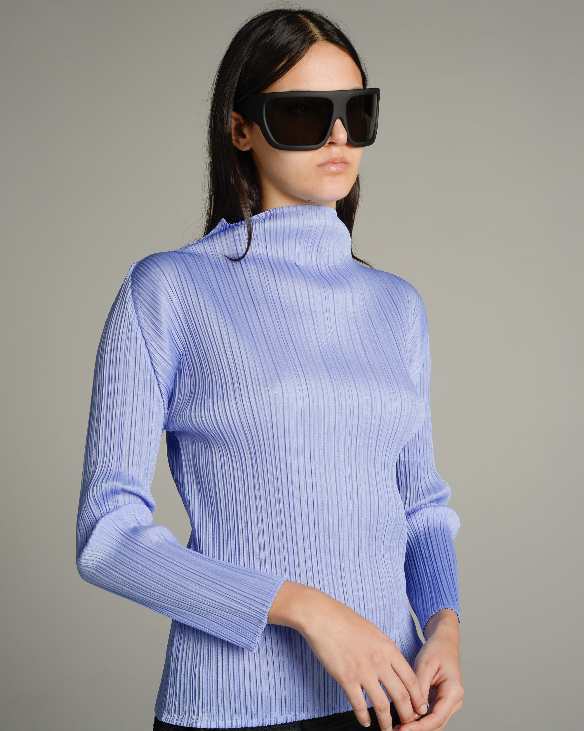 Basic Light Blue Pleated Long Sleeve Top – Dilettante