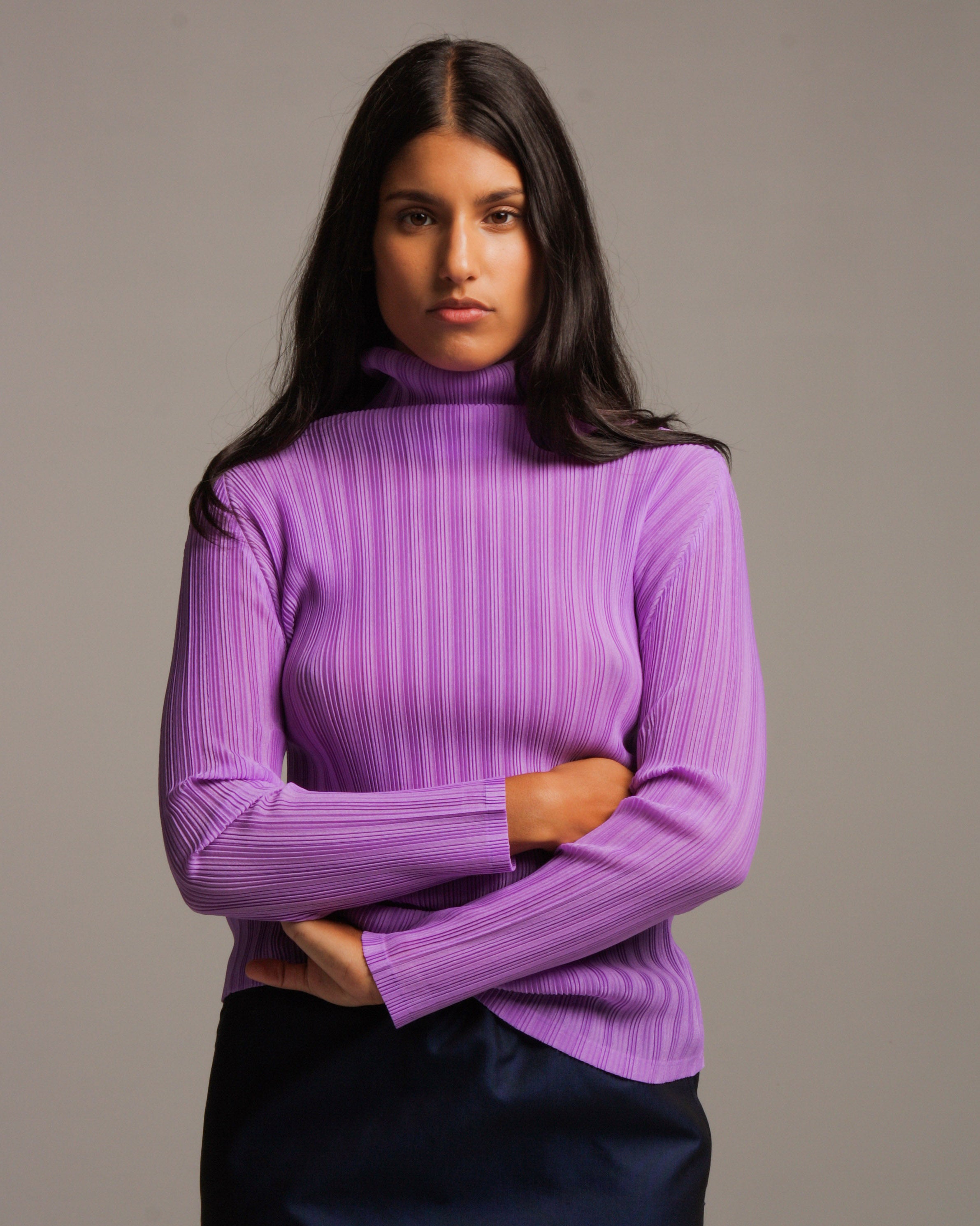 Purple Ribbed High Neck Top#N# – Dilettante
