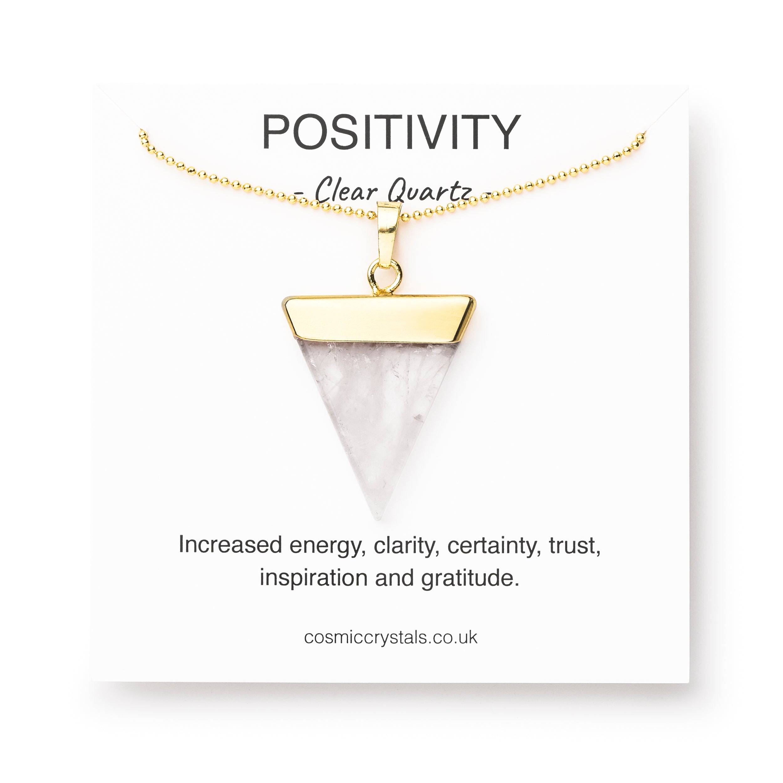 Image of Positivity Triangle, Gold Necklace, Clear Quartz Crystal