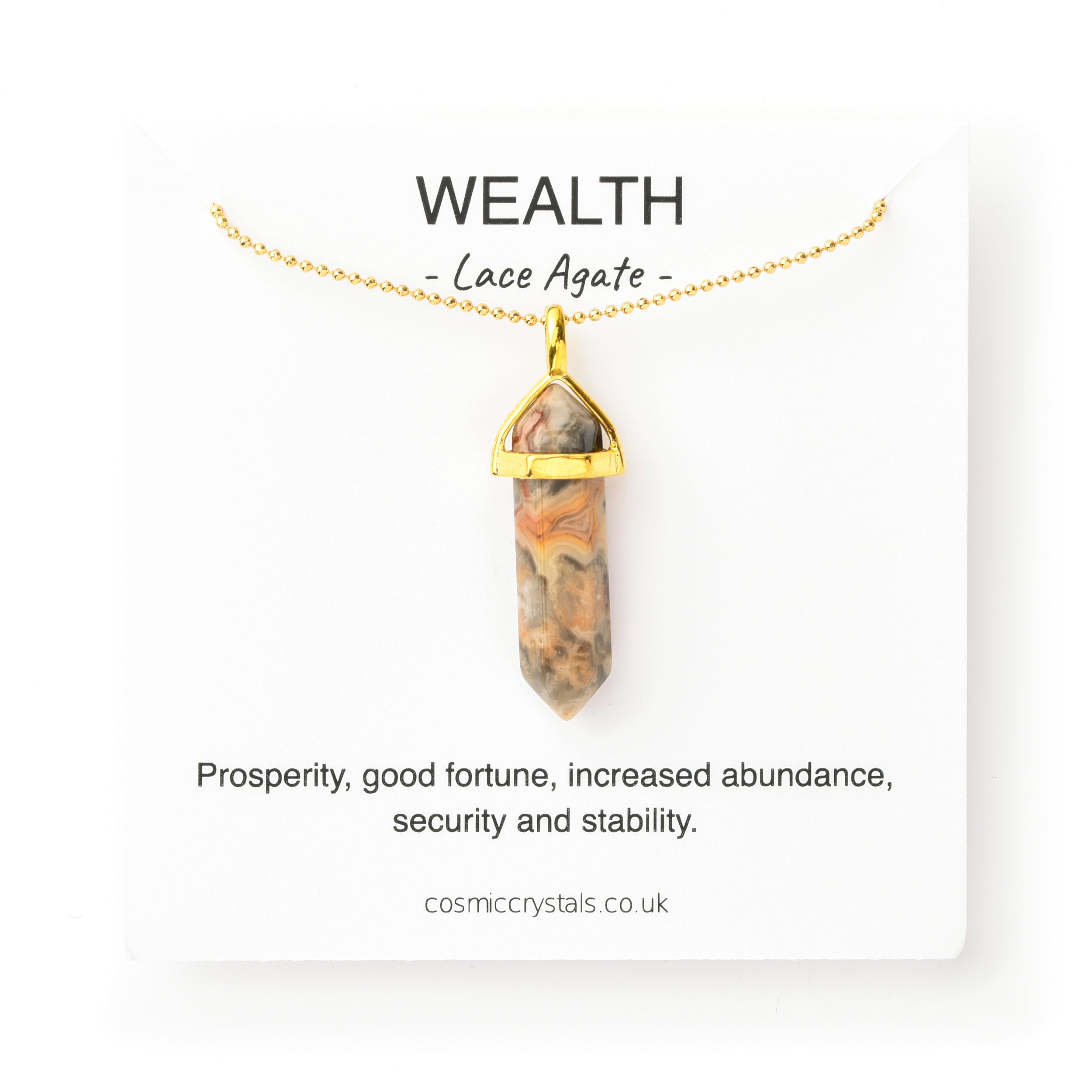 Image of Wealth Pendant, Gold Necklace, Lace Agate Crystal