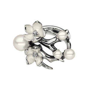 Shaun Leane Silver Ring with Diamonds and White Pearls
