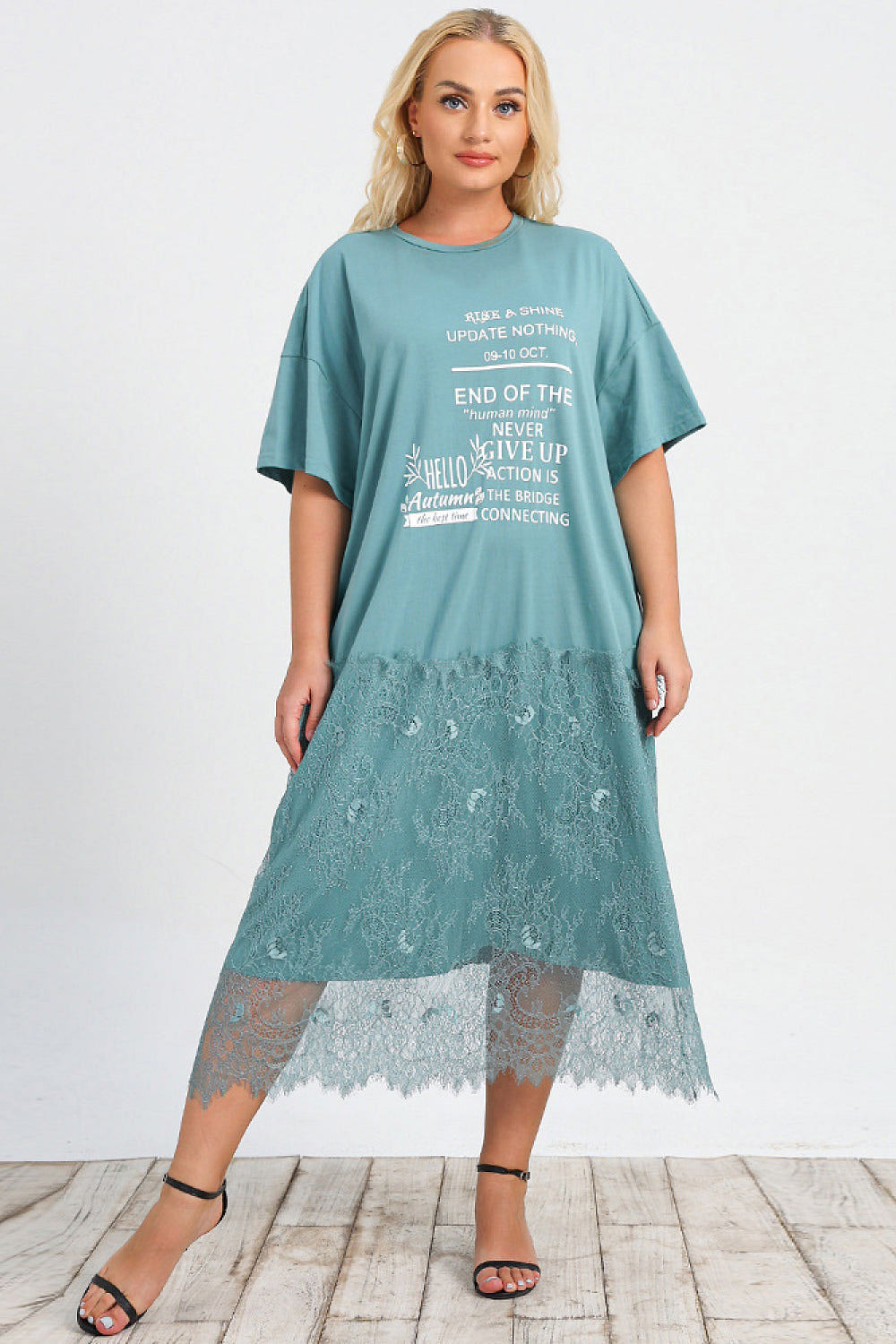 Plus Size Letter Graphic Spliced Lace Dress
