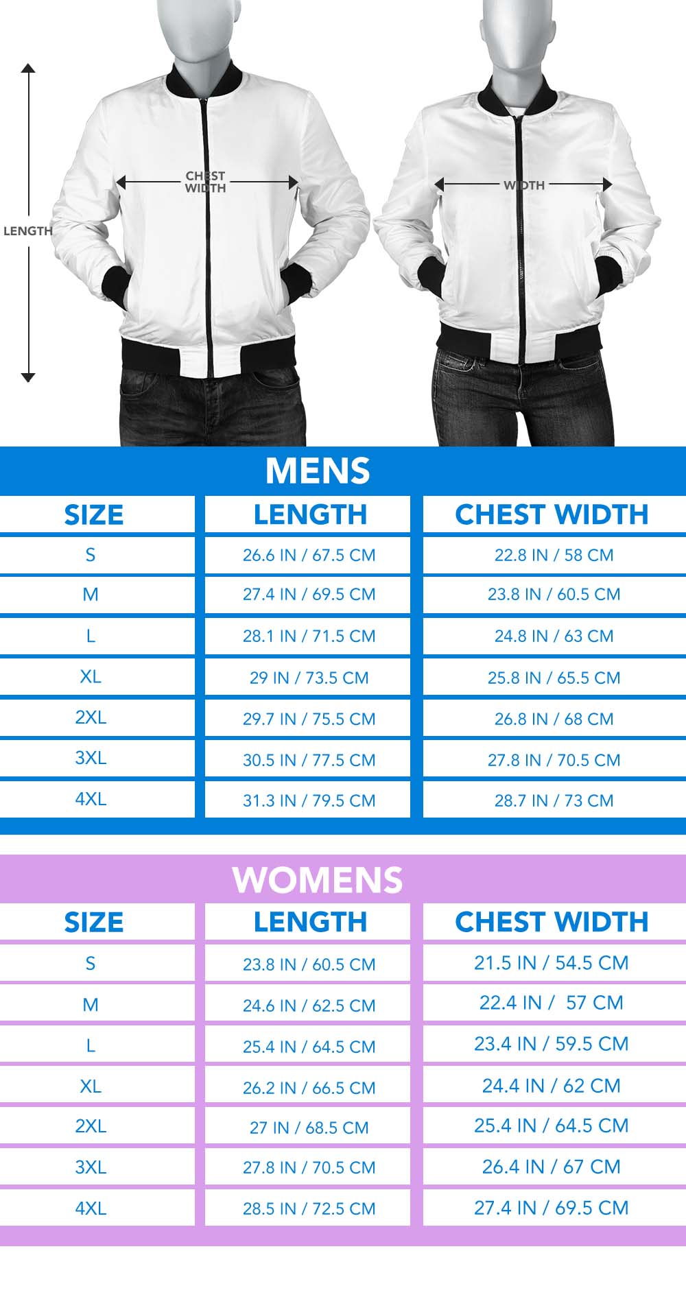 Bomber Jacket Sizing Chart