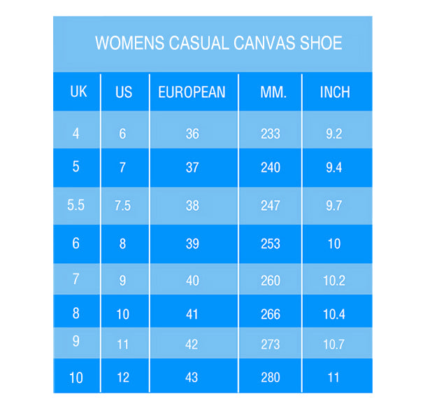 Casual Shoes Size Chart