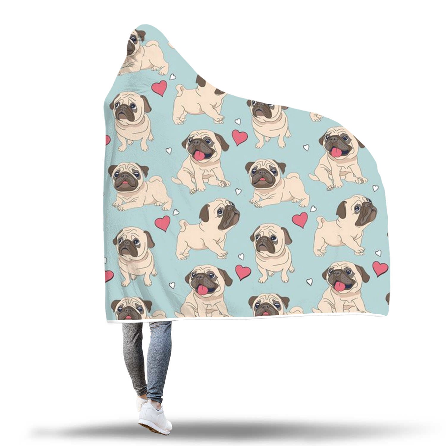 Cute Pug Hooded Blanket Kiwilou