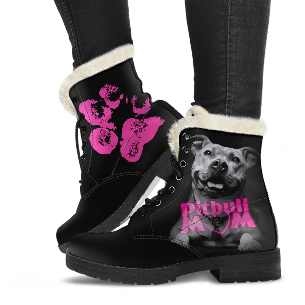 Pitbull Mom Faux Fur Leather Boots 