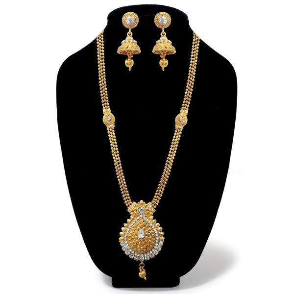 Wedding Gold Plated Long Haram Wedding Necklace With Jhumki Earring Set,  गोल्ड प्लेटेड नेकलेस सेट, सोना चढ़ाया हार का सेट - Lookethnic Handicrafts  LLP, Mumbai | ID: 25186429073
