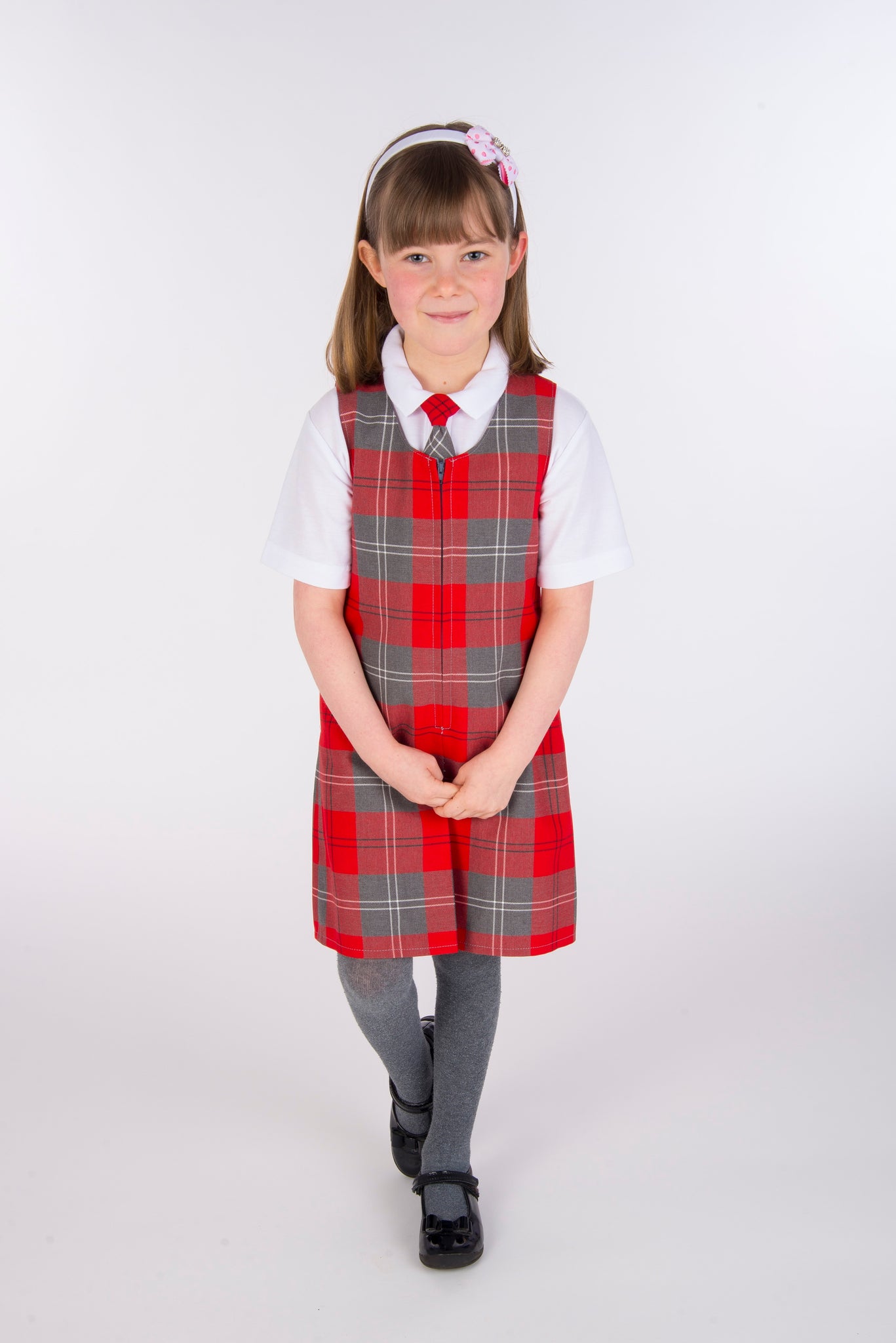 grey tartan pinafore dress school