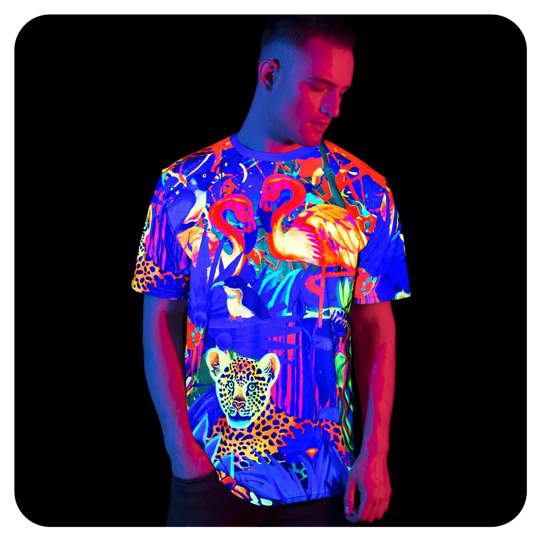 Print Tshirt Design Glow in UV Fluorescent Lion Jungle