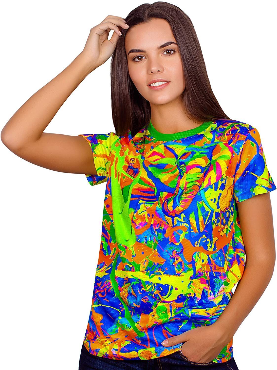 Women T-Shirt in UV Fluorescent Elephant
