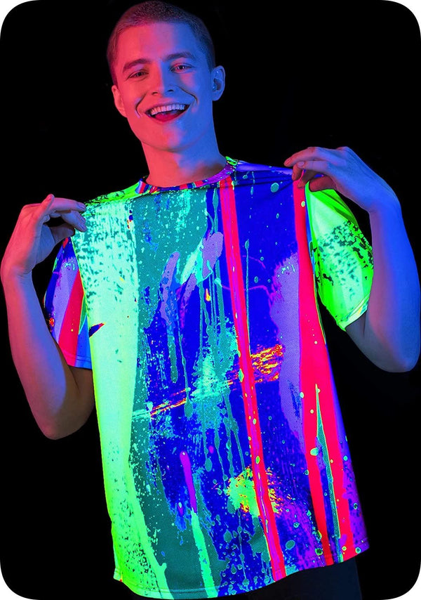 Reflective Mercury Rainbow Fluorescent Glow In Dark Print T-shirt