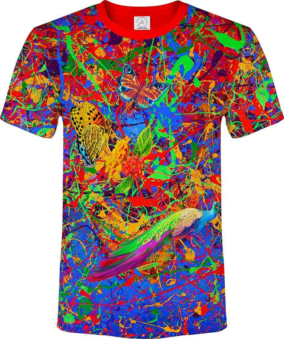 Rave Shirt Neon Glow in UV Fluorescent Splash Flamingo tss3