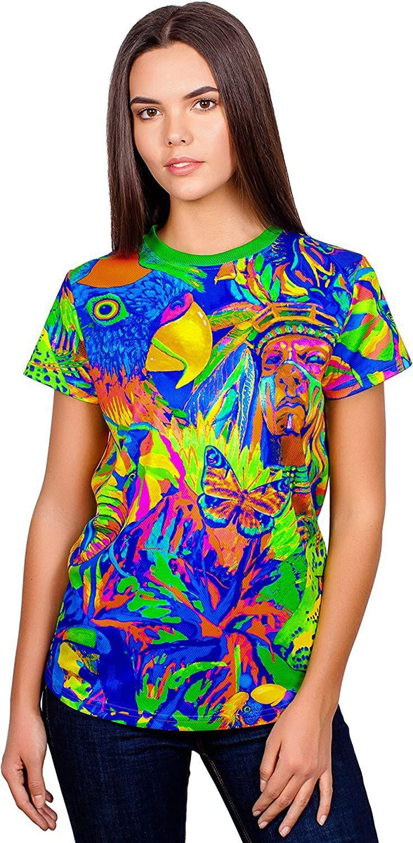 Womens Neon Shirt in UV Fluorescent Leopard Africa