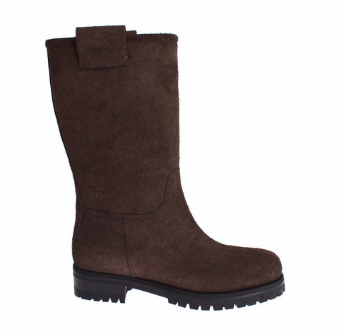 Dolce & Gabbana Brown Leather Boots Mid Calf Boots for Women Designer Shoe Outlet Sale