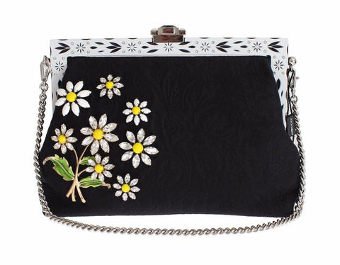 Dolce & Gabbana Purse Black Brocade Floral Crystal Clutch Purse